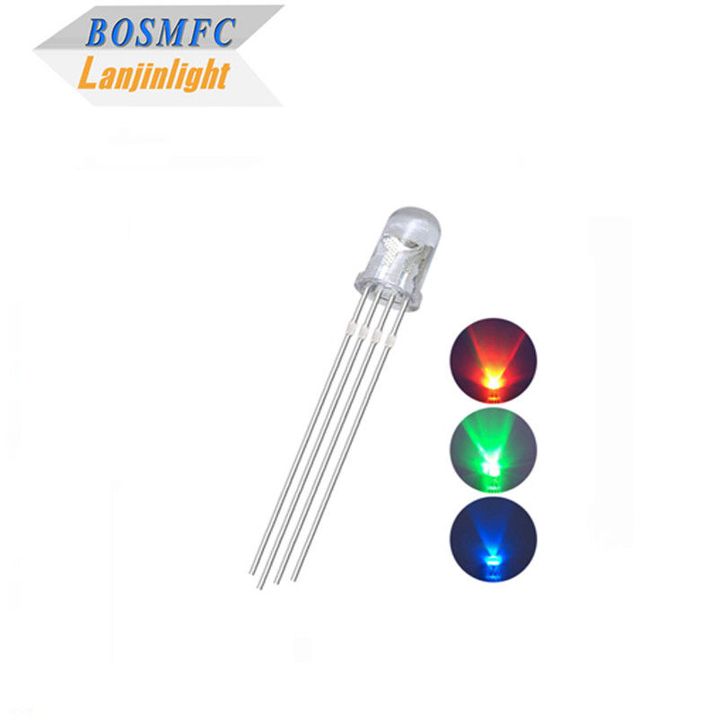 4 پین RGB LED 5mm Through Hole 0.06W ، لنز شفاف آب آنود F5 LED سه رنگ