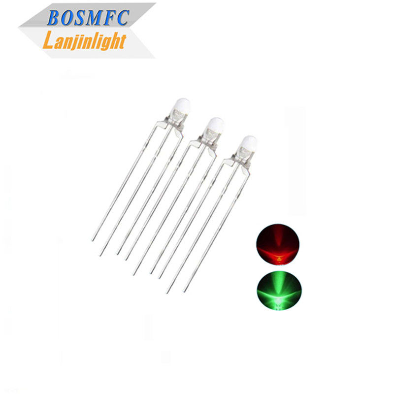 دو رنگ 3mm از طریق سوراخ LED چند منظوره 20mA قرمز و سبز